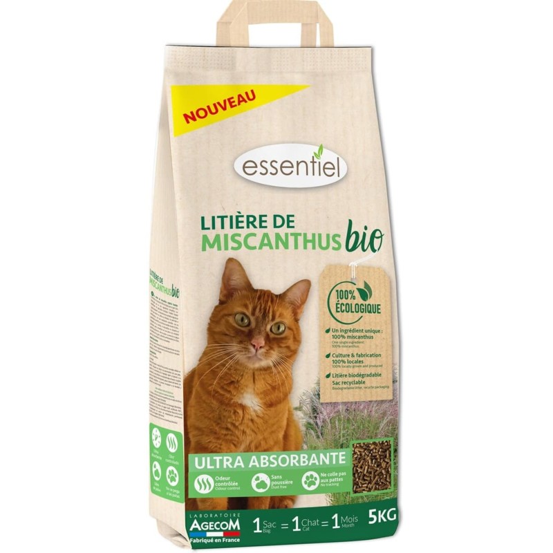 Litière pour chat Essentiel au Miscanthus Bio 5 kg