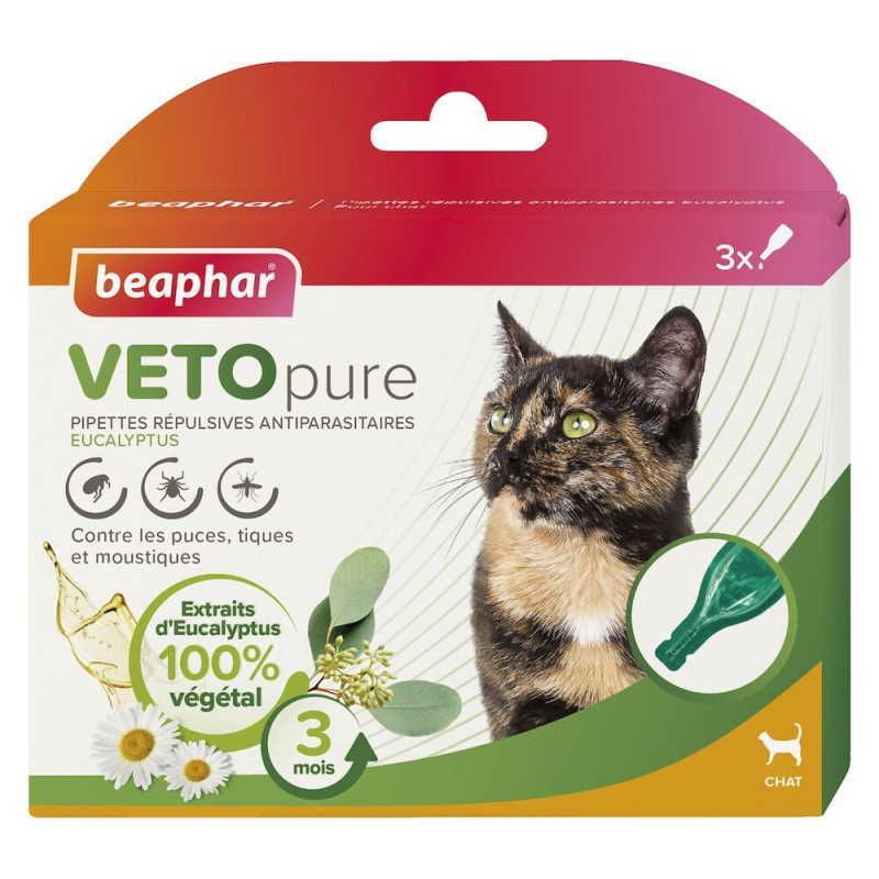 VETOPURE PIPETTES RÉPULSIVES ANTIPARASITAIRES EUCALYPTUS CHAT - 3 X 1 ML