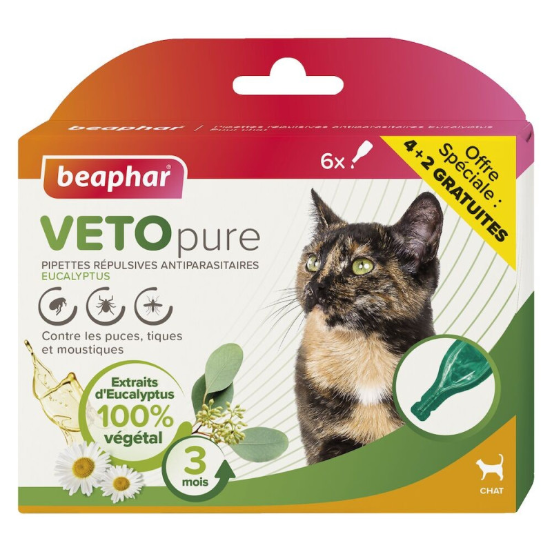 VETOPURE PIPETTES RÉPULSIVES ANTIPARASITAIRES EUCALYPTUS CHAT - 6 X 1 ML