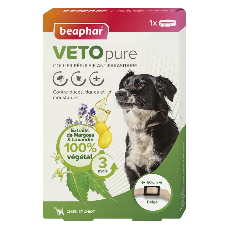 VETOPURE COLLIER RÉPULSIF ANTIPARASITAIRE CHIEN ET CHIOT - BEIGE