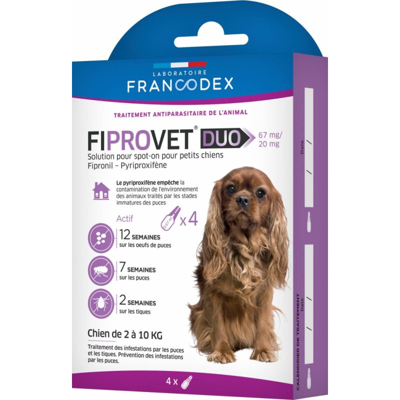 FIPROVET DUO 67 MG/20 MG - SOLUTION SPOT-ON POUR CHIEN x4