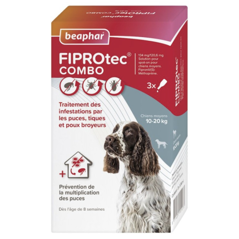 FIPROTEC COMBO 134mg/120,6mg Moyens chiens x3