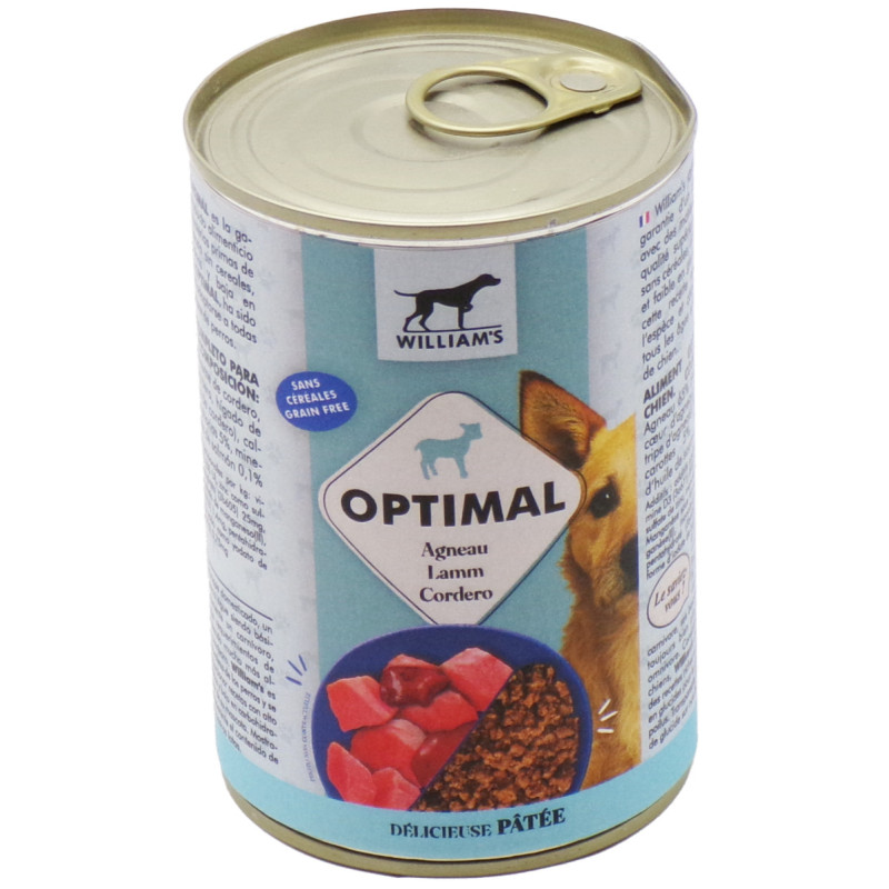 WILLIAM'S OPTIMAL - Pâtée pour chien à l'Agneau, sans céréales - Boîte de 400 g