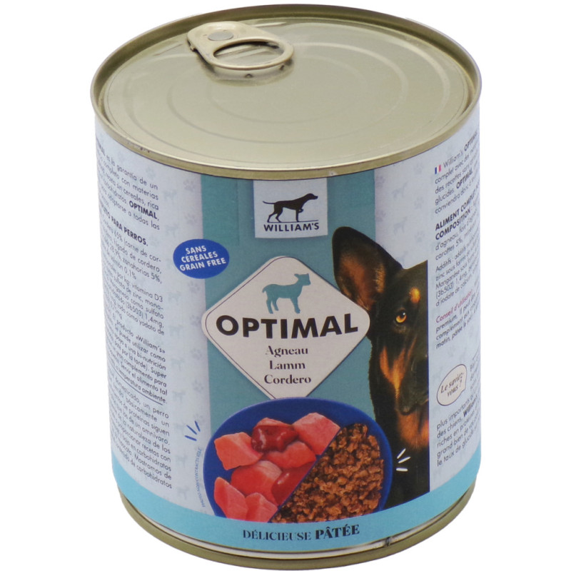 WILLIAM'S OPTIMAL - Pâtée pour chien à l'Agneau, sans céréales - Boîte de 800 g