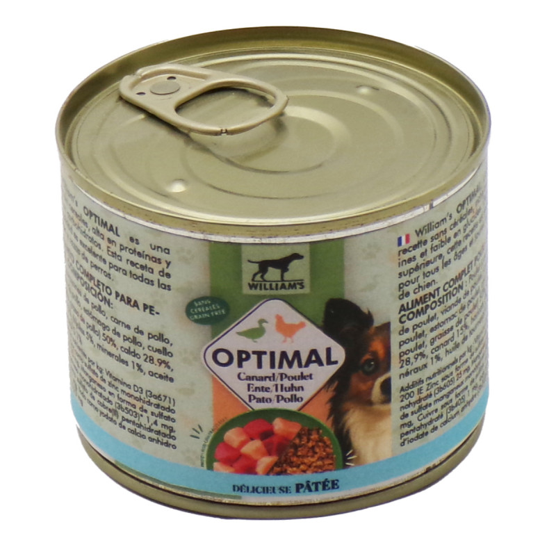 WILLIAM'S OPTIMAL - Pâtée pour chien au Canard et au Poulet, sans céréales - Boîte de 200 g