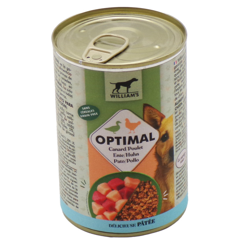 WILLIAM'S OPTIMAL - Pâtée pour chien au Canard et au Poulet, sans céréales - Boîte de 400 g