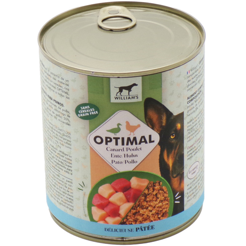 WILLIAM'S OPTIMAL - Pâtée pour chien au Canard et au Poulet, sans céréales - Boîte de 800 g