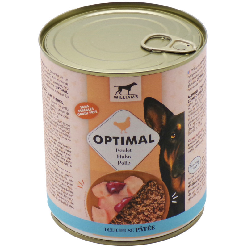 WILLIAM'S OPTIMAL - Pâtée pour chien au Poulet, sans céréales - Boîte de 800 g
