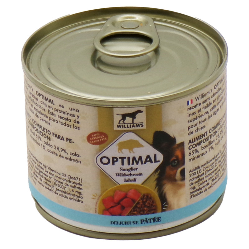 WILLIAM'S OPTIMAL - Pâtée pour chien au Sanglier, sans céréales - Boîte de 200 g