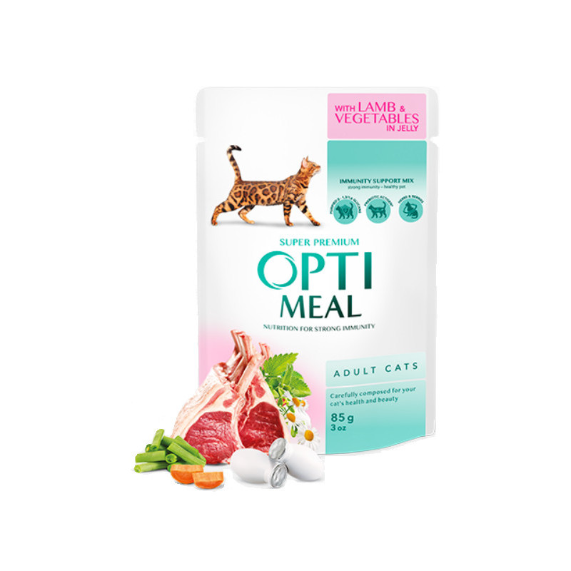 Pâtée pour chat adulte Optimeal à l'agneau et aux légumes en sauce - sachet de 85 gr