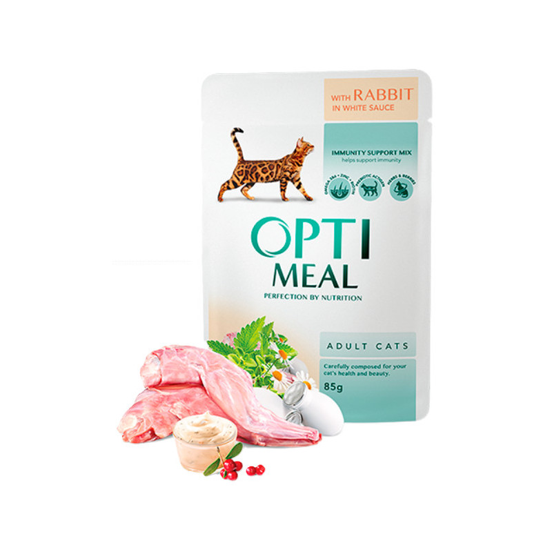 Pâtée pour chat adulte Optimeal au lapin en sauce blanche - sachet de 85 gr