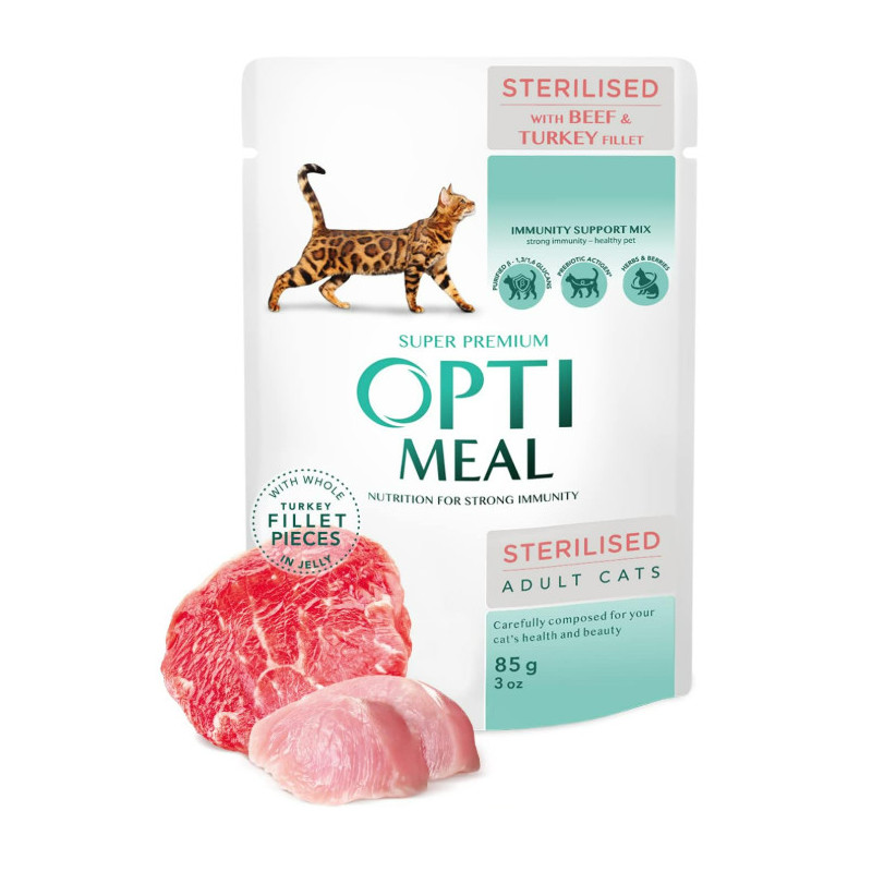 OPTIMEAL Chat stérilisé Dinde & Bœuf en gelée 85g
