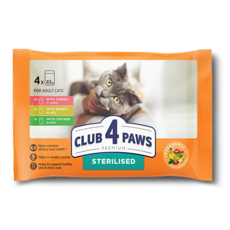 Club 4 Paws Stérilisé Dinde, Lapin & Poulet 4x85g