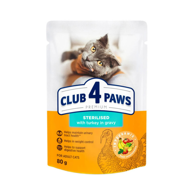 Club 4 Paws Chat stérilisé Dinde 80g