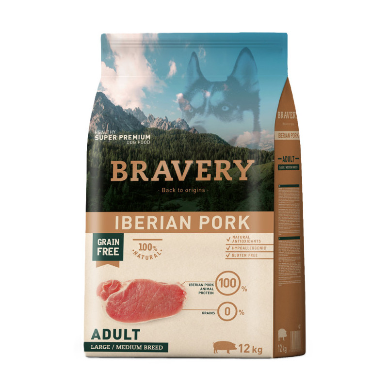 Croquettes BRAVERY LIGHT pour chien adulte au porc ibérique / sans céréales - 12 kg