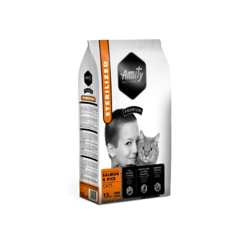 AMITY PREMIUM CHAT STERILISE SAUMON & RIZ 1,5kg