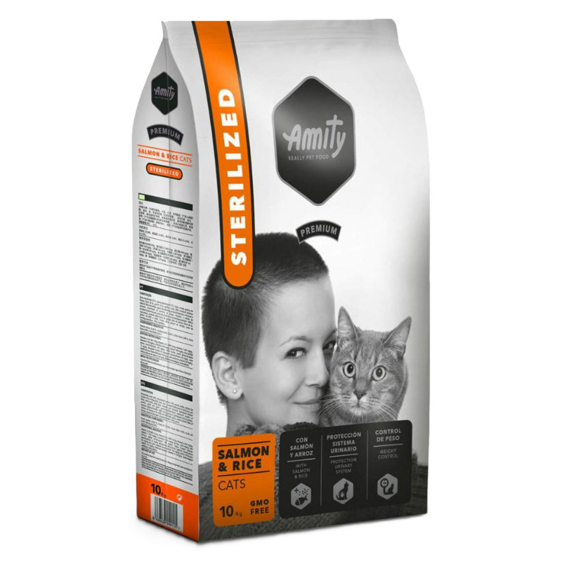 AMITY PREMIUM CHAT STERILISE SAUMON & RIZ 10kg