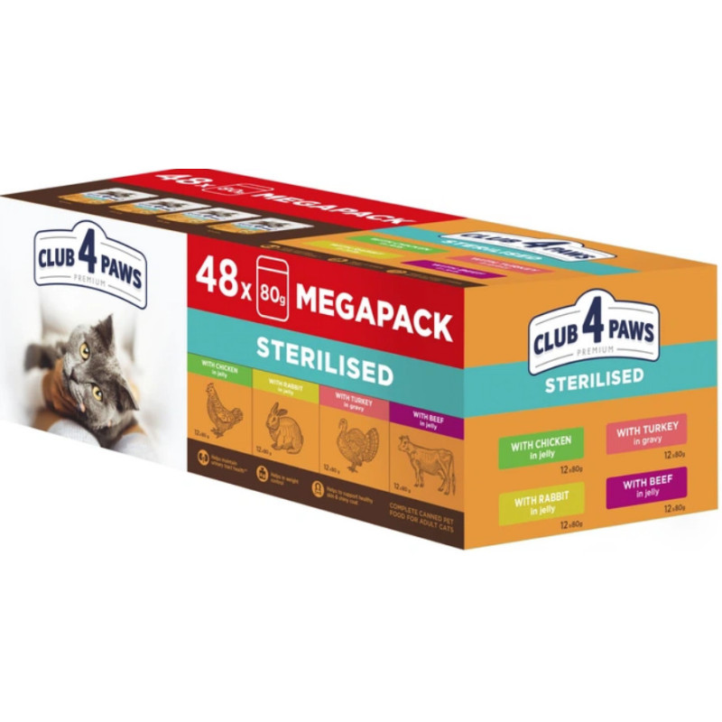 Club 4 Paws Megapack Stérilised 48x80g
