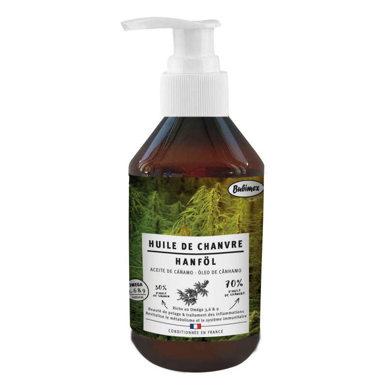 Huile alimentaire de chanvre Bubimex pour chien et chat - 250ml